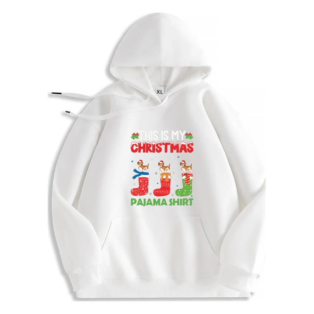 This Is My Christmas Pajama Shirt Dog Printed Hoodie Funny Graphic Comfortable Long Sleeve Sweatshirt