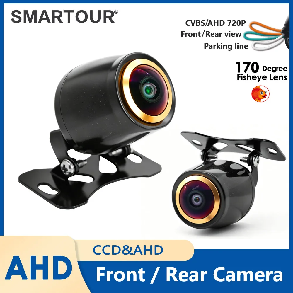 SMARTOUR 170 Degree Fisheye AHD 720P Car Backup Camera Waterproof Front Rear View Camera with Switchable Parking Guidelines