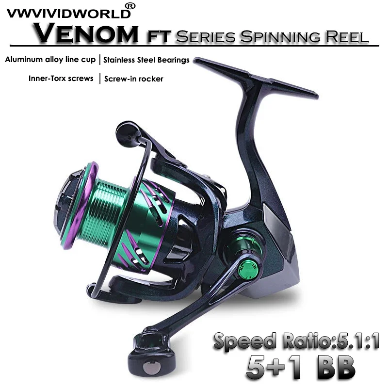 Fishing Reel, Gradient Paint Coating, 5+1 BB, 5.1:1, Aluminum Alloy Spool, Metal Rocker Arm, Reinforced Nylon Casters