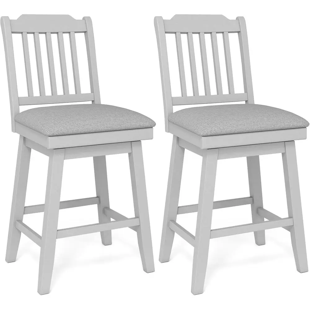 

Set of 2 Swivel Counter Height Bar Stools with Upholstered Seats and Slatted Backs, Ideal for Kitchen Islands, Pubs, and Restaur