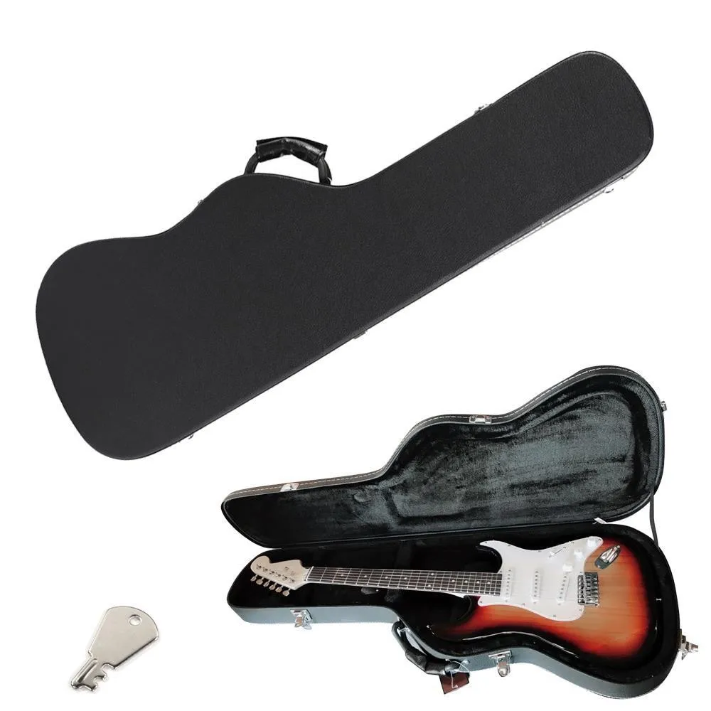 Artificial Leather Hard Shell Case Wooden for ST TL MF Electric Guitar Black