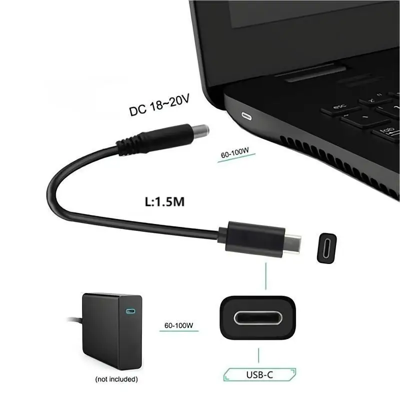 MDR 1.5M Type C USB-C Input to DC 5.5*2.5mm 65W Power PD Charge Cable for Laptop Notebook