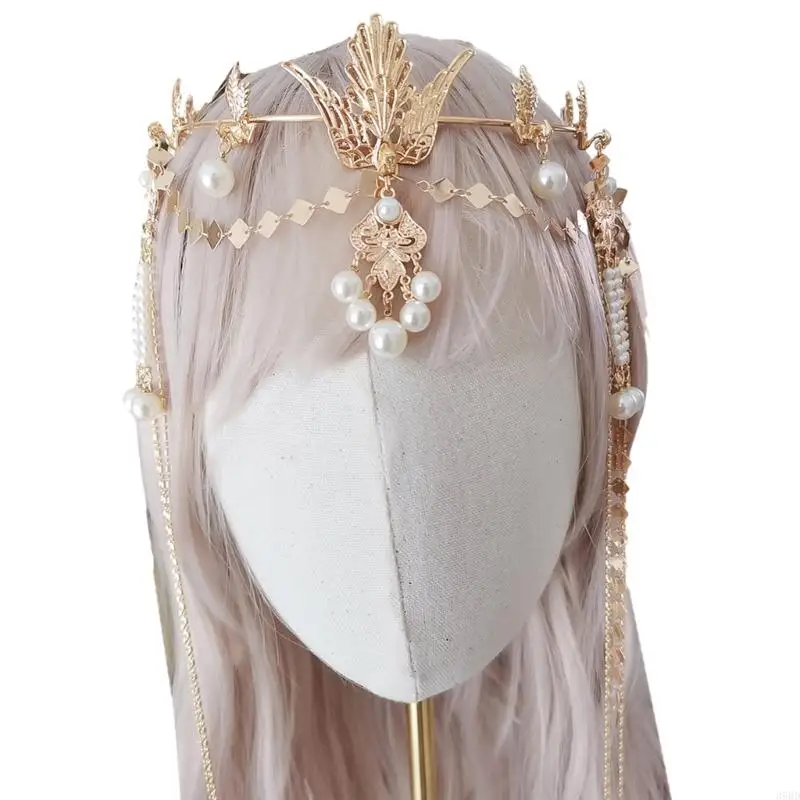 652F Elegant Headpieces for Women Gold Alloy and Faux Pearls Hair Accesories Headwear for Weddings and Parties