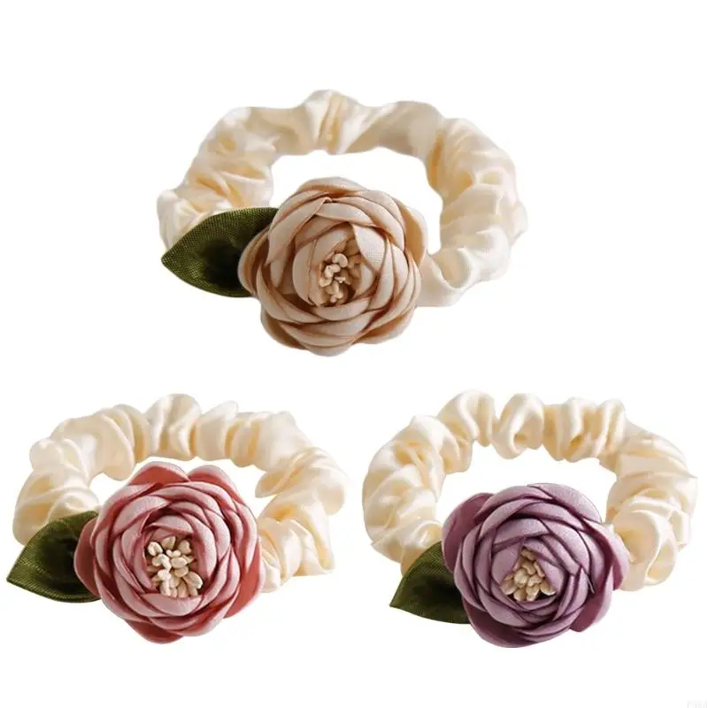 

P88A Big Bun Hair Scrunchy Updo Hair Pieces Fabric Flower Scrunchies Party Headdress