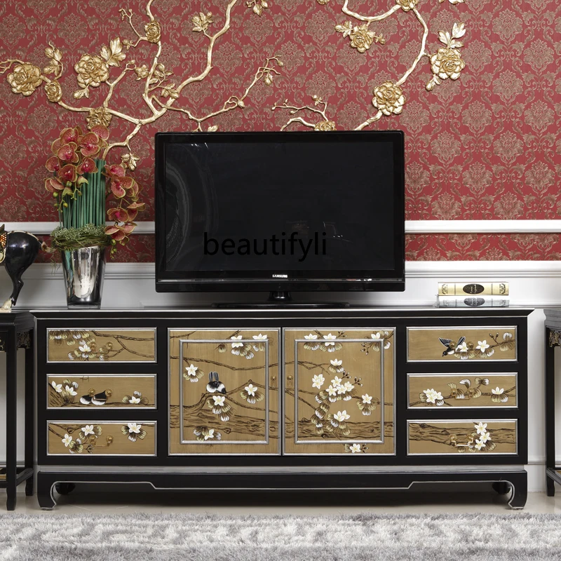

Modern new Chinese hand-painted flower and bird living room TV cabinet entrance decorative cabinet dining side cabinet