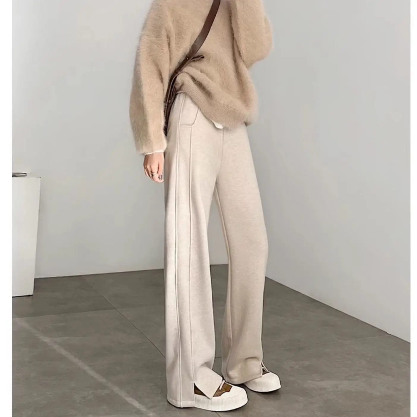 Frühling Herbst Damen Slim Fit Weite Hosen Mädchen Hochgeschnittene Freizeithosen Studenten Sport Gerade Hosen Schlankmachende Sporthosen Damen – Detail 3