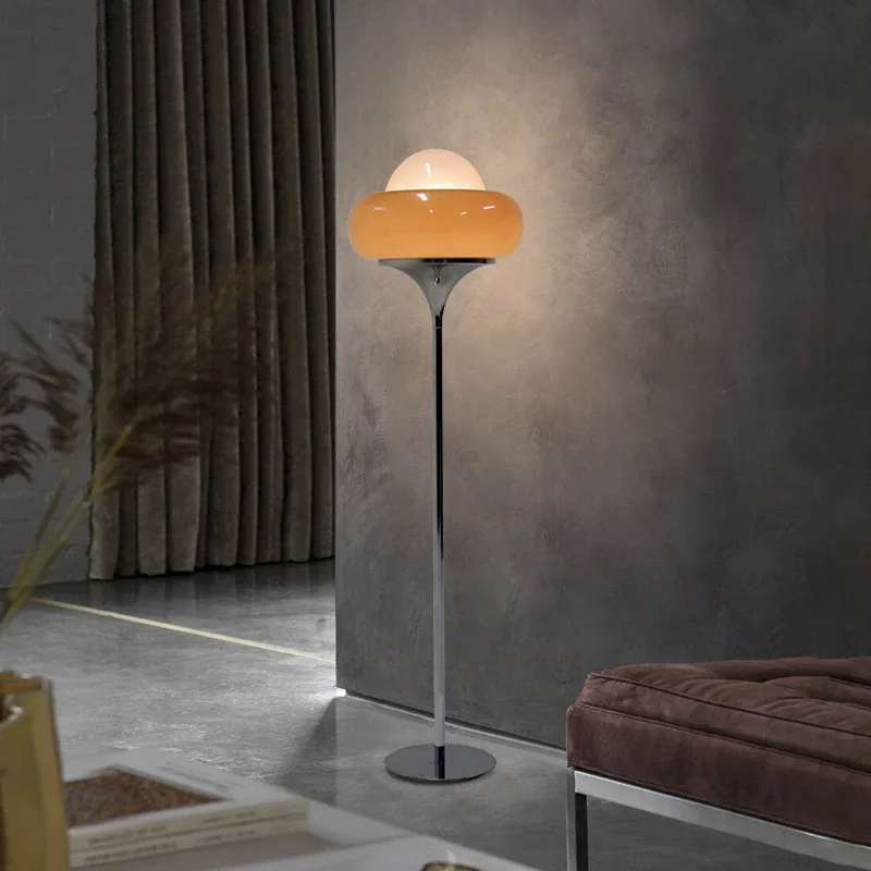 Nordic Designer Iron Base LED Floor Lamps Rotundity Orange Glass Lampshade Living Room Bedroom Restaurant Office Standing Lights