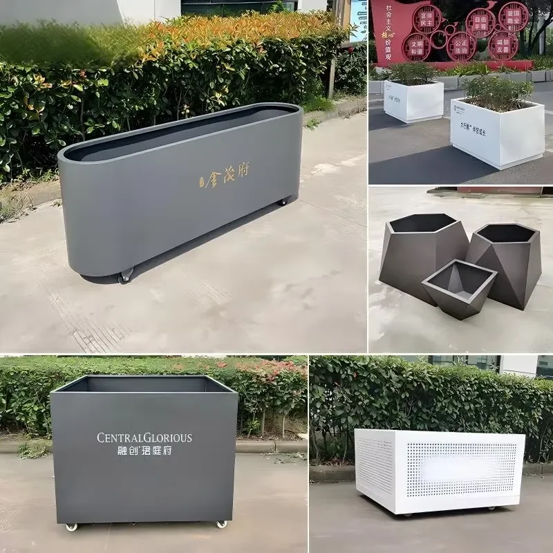 Custom Outdoor Metal Flower Pots Aluminum Galvanized Steel Stainless Steel Planters Garden Decor Box for Patio Yard Landscape