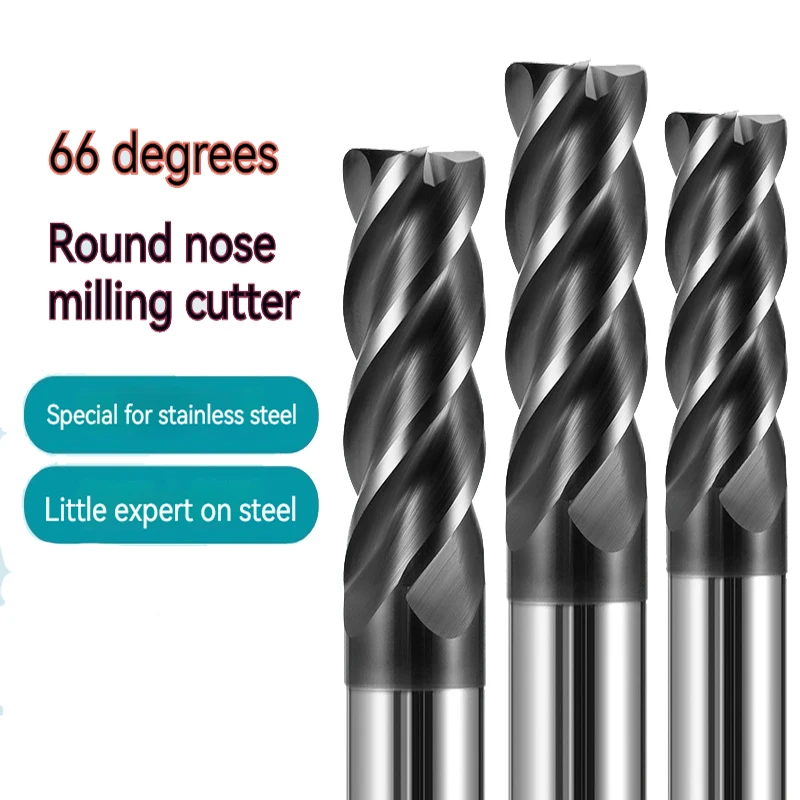 HRC66 Corner Radius End Mill CNC R Bull Nose Milling Cutter Metal Router Tungsten Carbide Steel Tool R0.5 R1 4Flutes