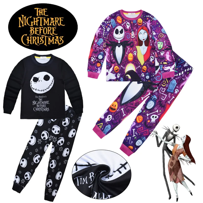 The Nightmare Before Christmas Kids Pajamas Sets Cartoon Round Neck Long Sleeve Pants Sleepwear Boys Girls Casual Home Clothes