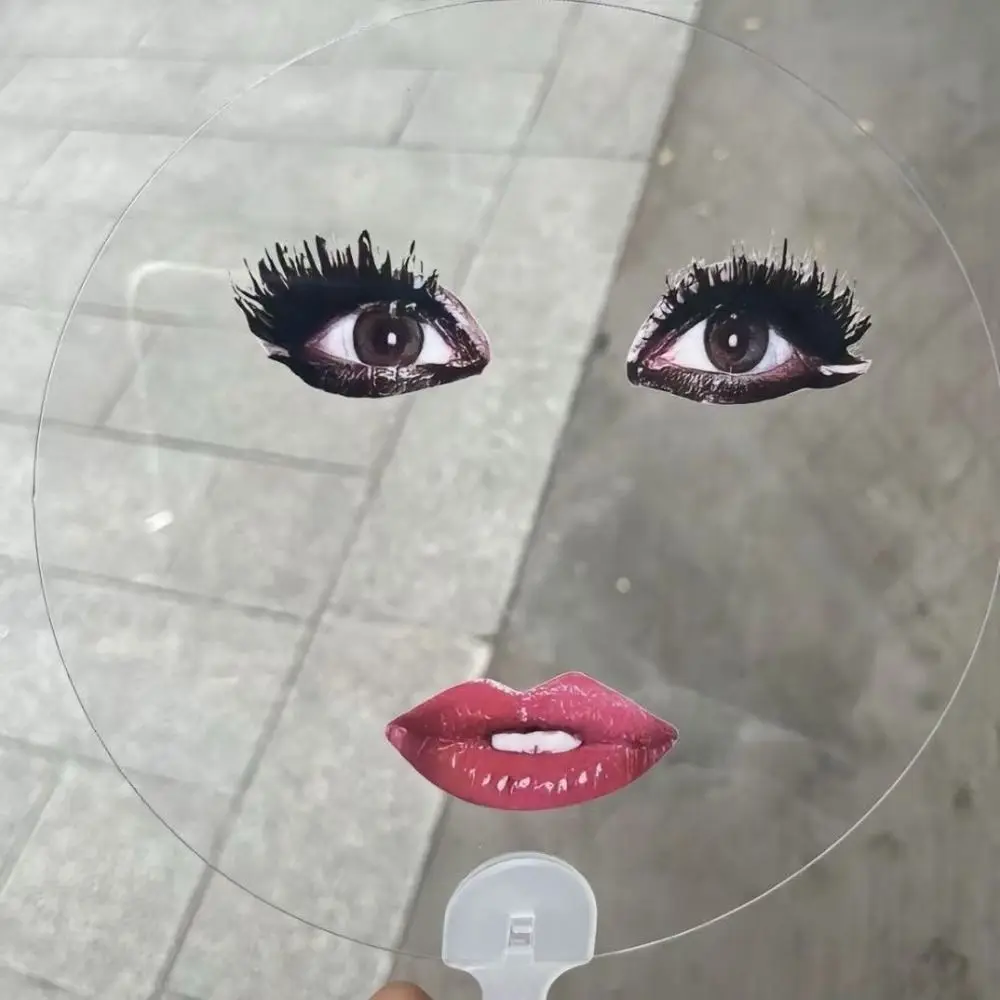 창의적인 과장된 투명 손부채 긴 속눈썹 PVC 프린트 빨간 입술 손부채 메이크업 재미있는 프린팅 부채 어린이 장난감