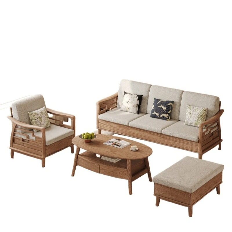 

Ash wood solid wood sofa combination modern simple small apartment living room winter and summer dual-purpose high box