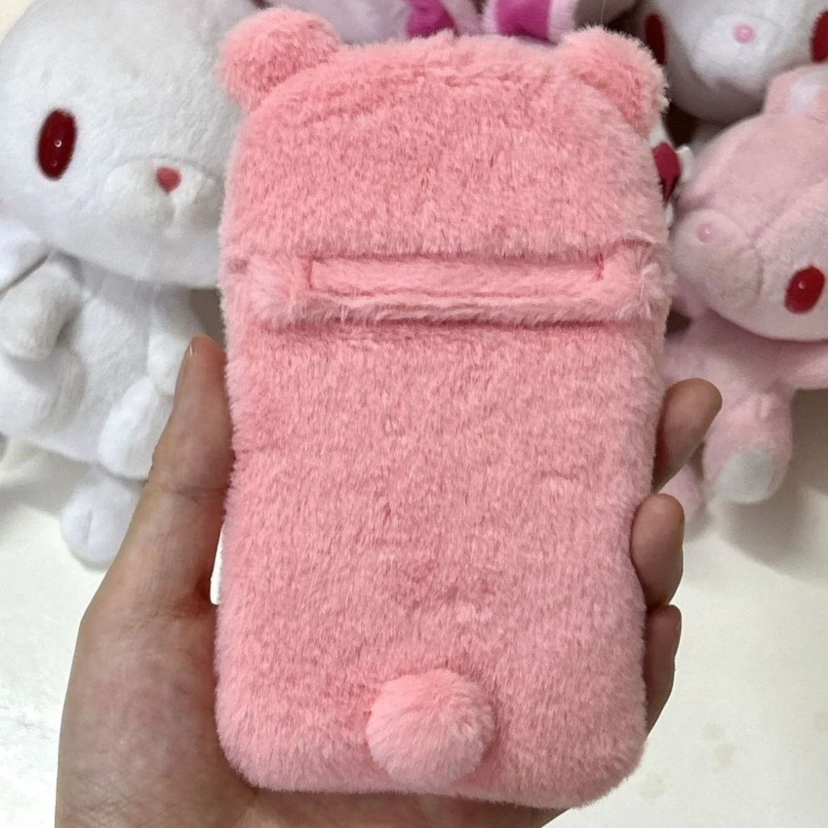 Kawaii Cute Bear Plush Photocard Holder Keychain Fluffy Pink Bear ID Card Case Kpop Photo Card Cover Bag Pendant Gift