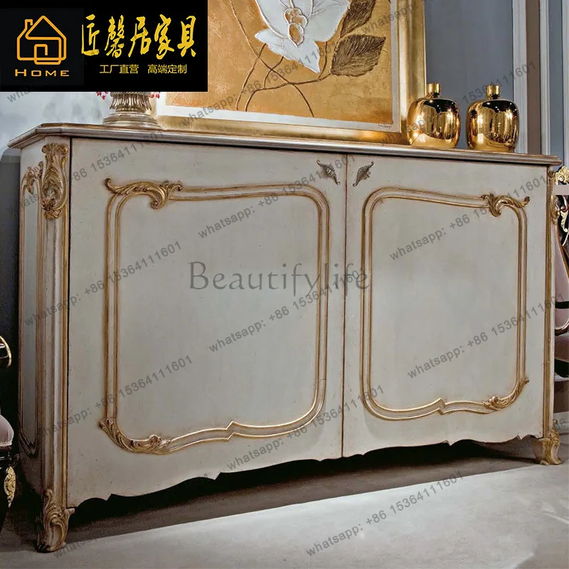 European birch double-door dining side cabinet classical carved foyer entrance cabinet