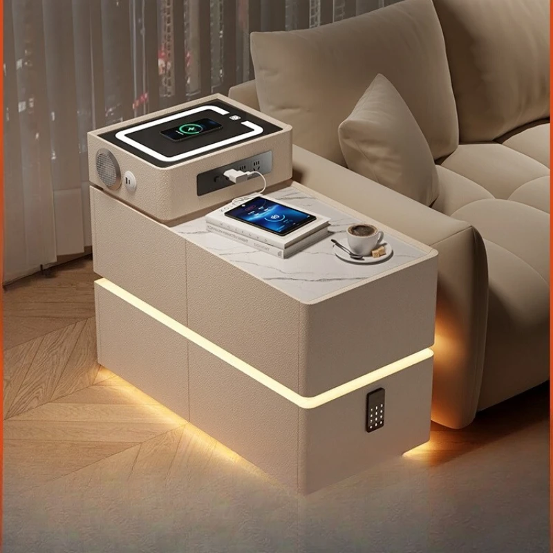 Sofa side armrest cabinet with light and socket, light luxury, high-end feeling