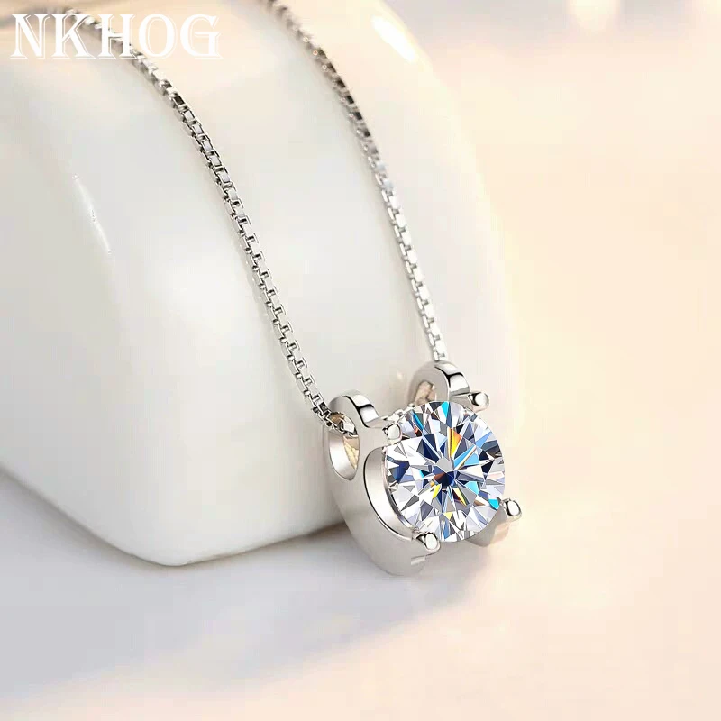 

NKHOG 1CT 2CT Moissanite Necklace 925 Sterling Silver Pendant Jewelry Sparking D Color VVS Diamond With GRA Anniversary Gift