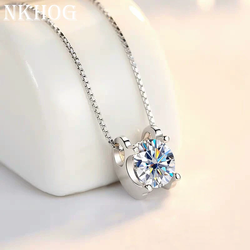 NKHOG 1CT 2CT Moissanite Necklace 925 Sterling Silver Pendant Jewelry Sparking D Color VVS Diamond With GRA Anniversary Gift