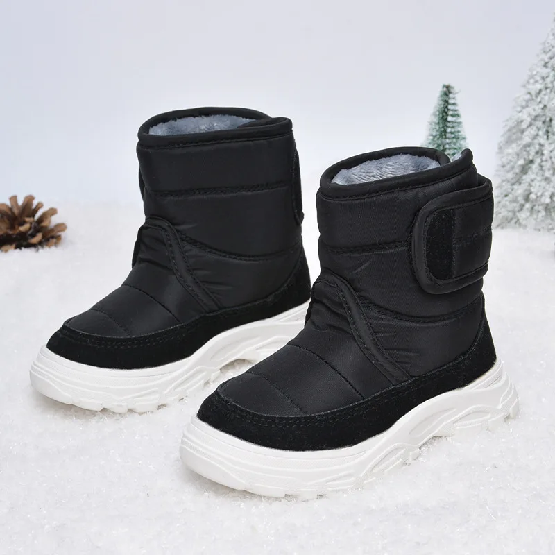 New Baby Snow Boots During The Winter 22023 Children Black Boots Children Soft Bottom Cotton Shoes Add Wool Baby Pink Warm Boots