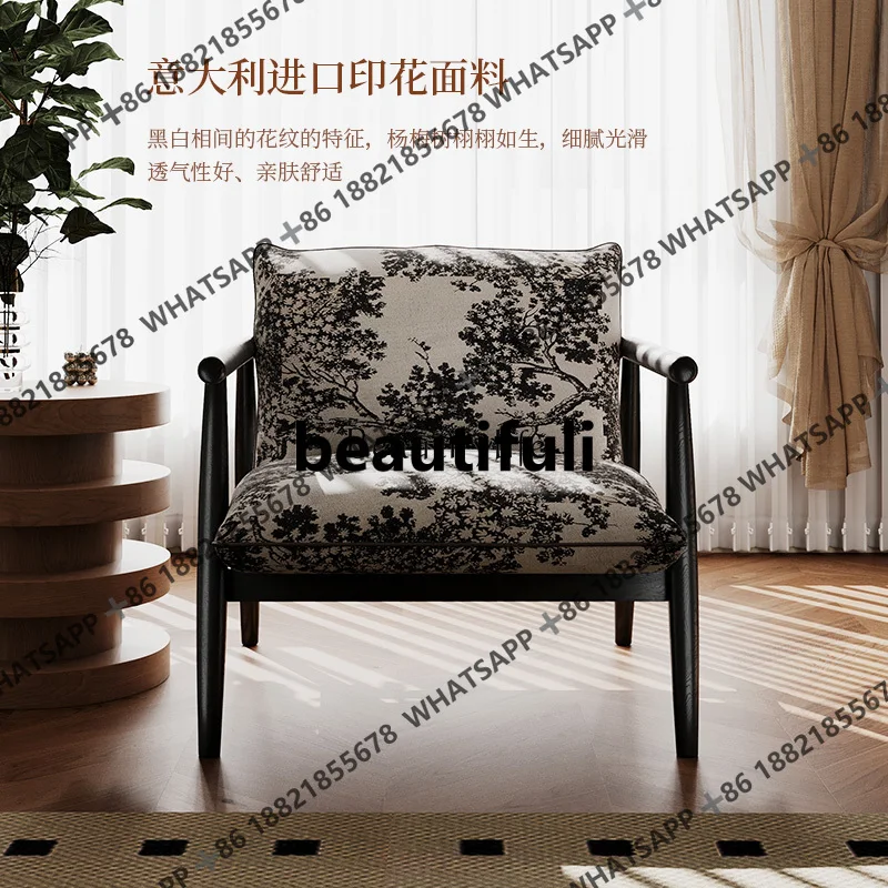 Q178 French retro single chair solid wood black printed living room sofa armchair