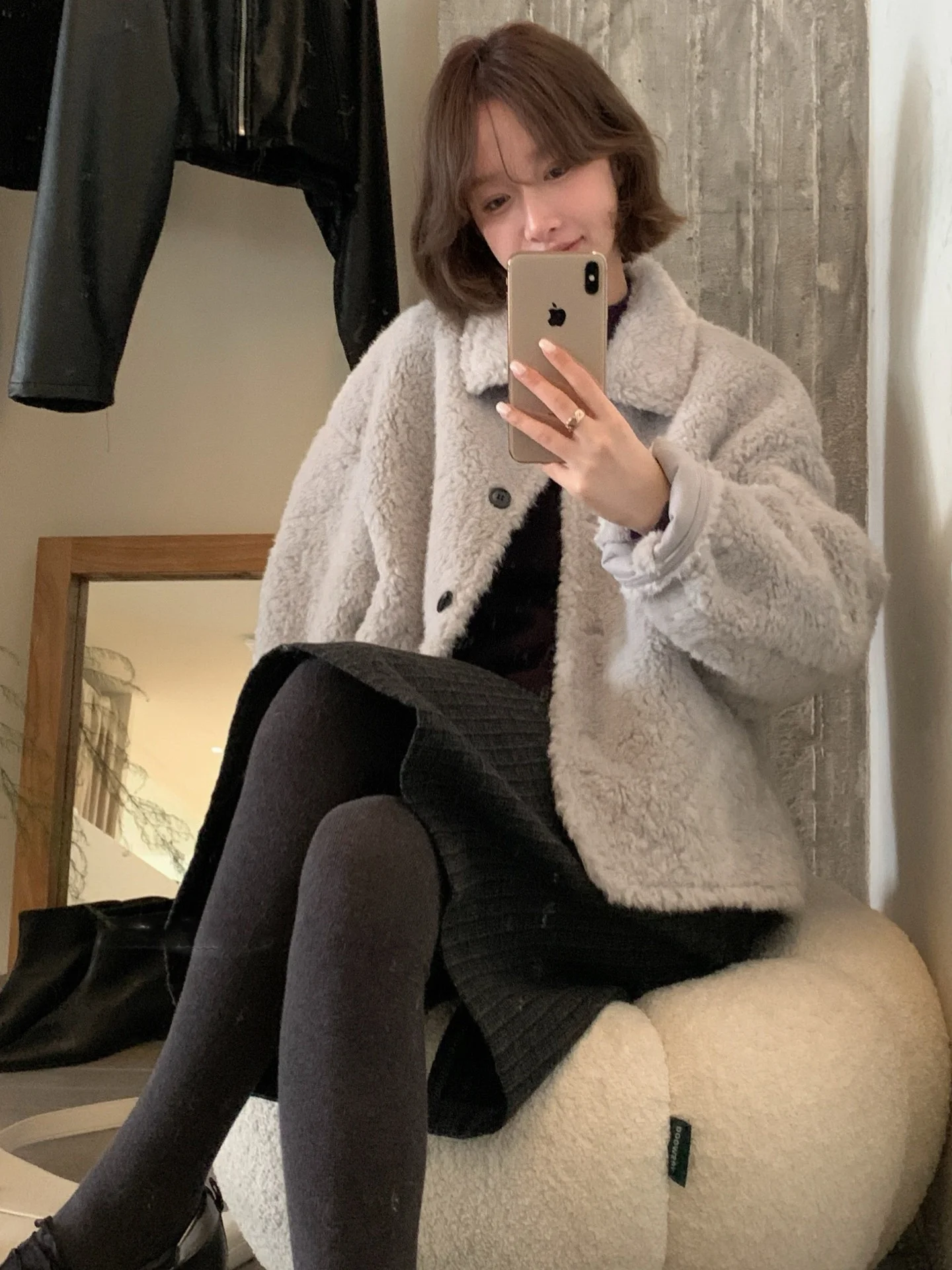 معطف شتوي نسائي كوري Sle دافئ فروي ort Jaet مصنوع من الجلد والفراء الناعم اللطيف المضاد للشيخوخة للسيدات