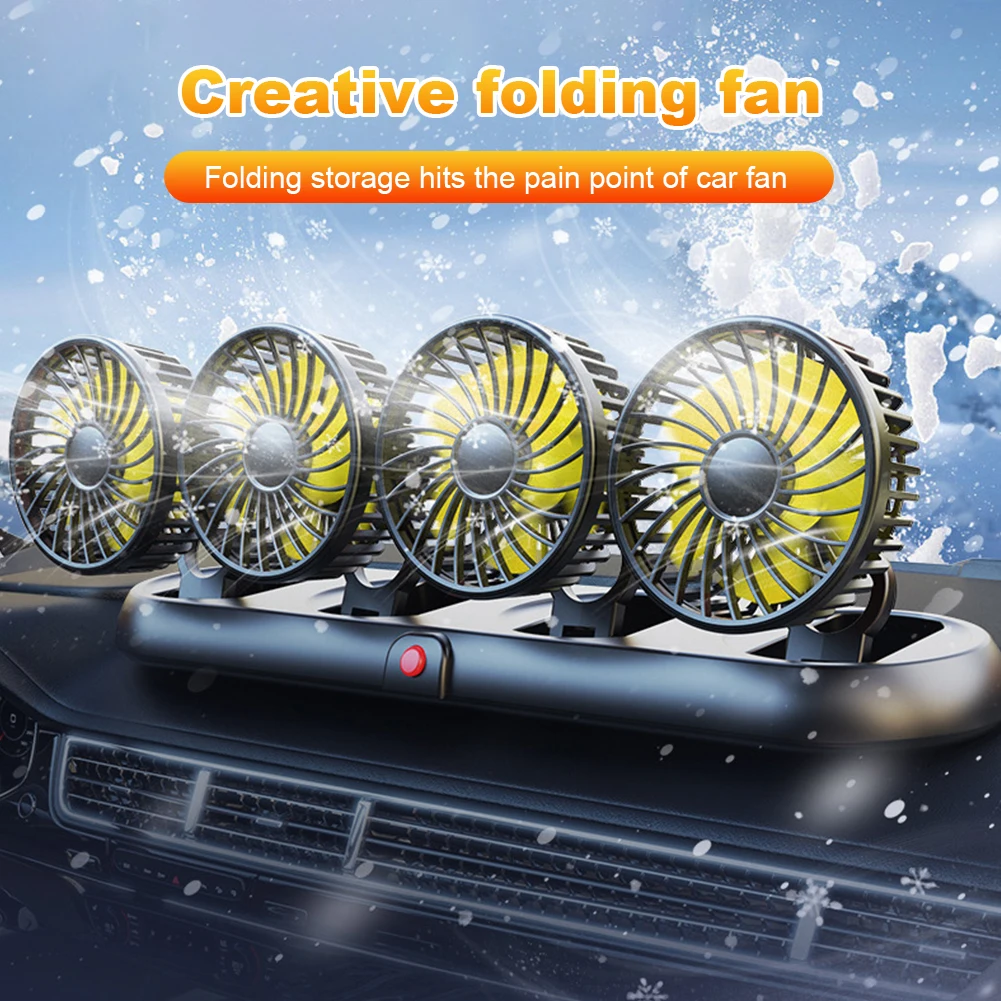 Portable 4-Head Car Cooling Fan 360 Degree Rotatable Cooling Air Fan Automobile Vehicle Fan for Vehicles RVs and SUVs
