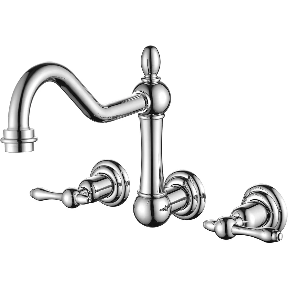 

Wall-Mounted 3-Hole Vintage Tub Faucet with 8-Inch Centers in Chrome Finish