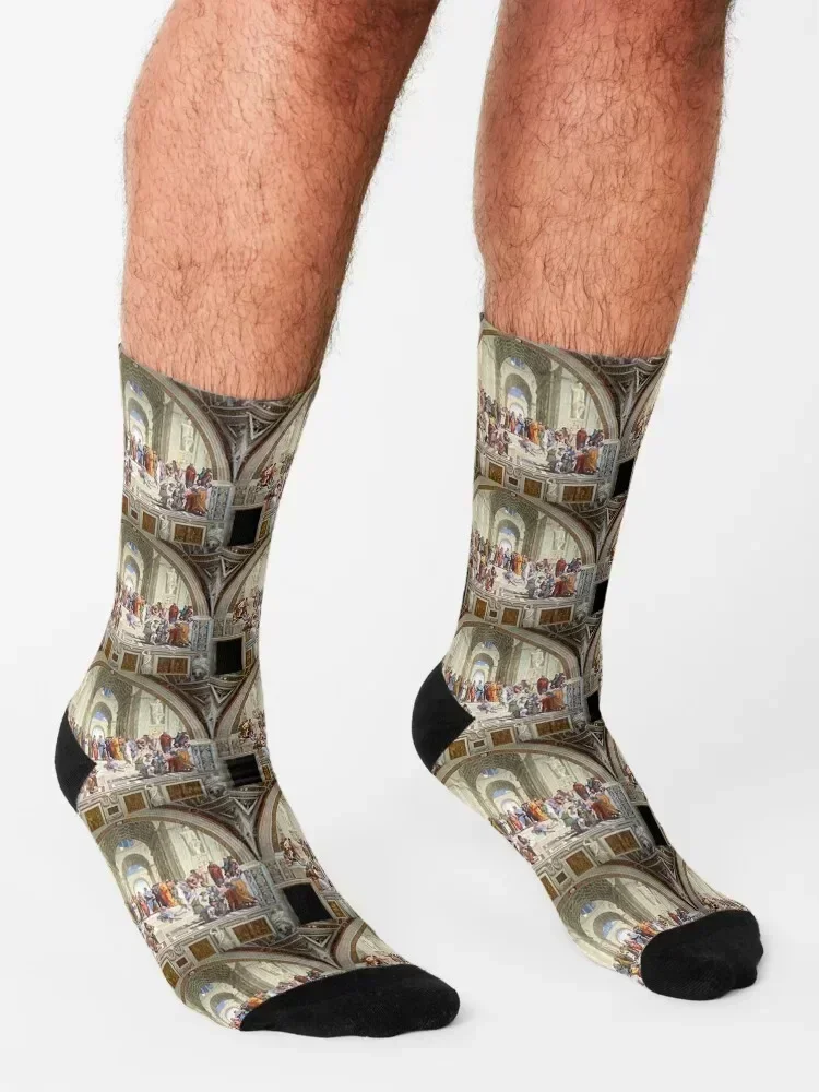 40. Raphael's The School of Athens (1511) famous painting Socks FASHION colored luxe Ladies Socks Men's