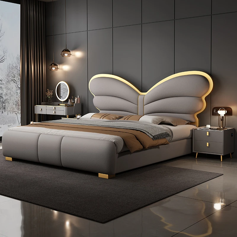 Modern Luxury Wood Bedroom Furniture Soft Up-holstered Beds king Side Double Bed Frame Queen Storage Leather Set Designs Latest