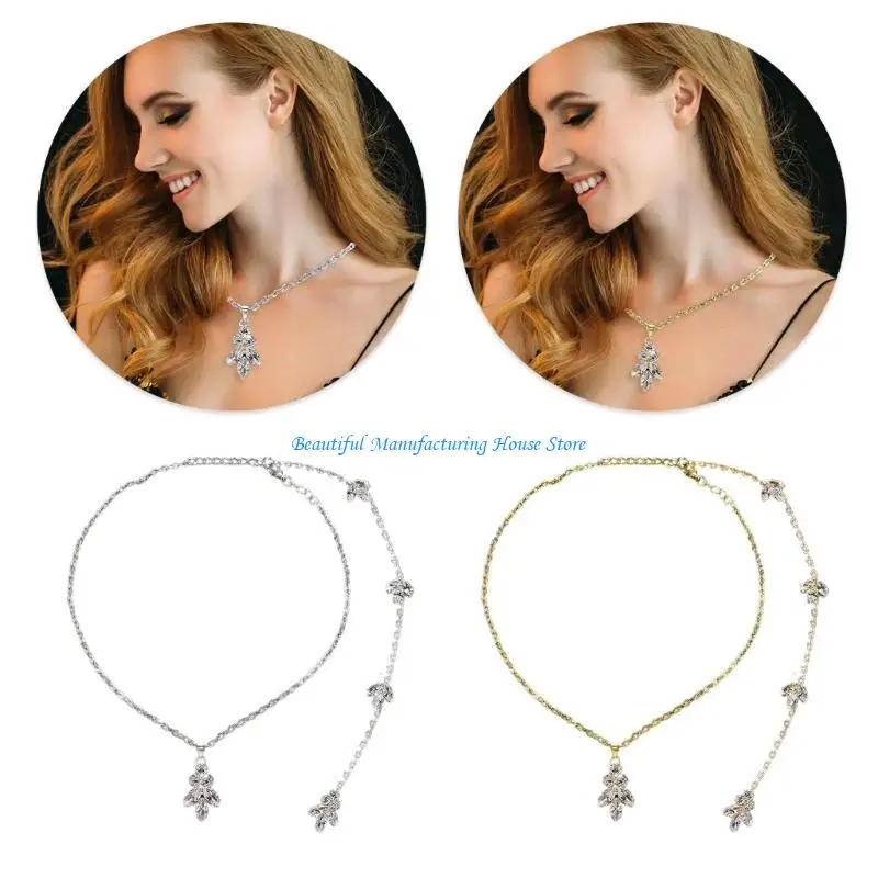 

E56A Women's Rhinestones Back Necklace Chain Wedding Evening Gown Jewelry Body Chain