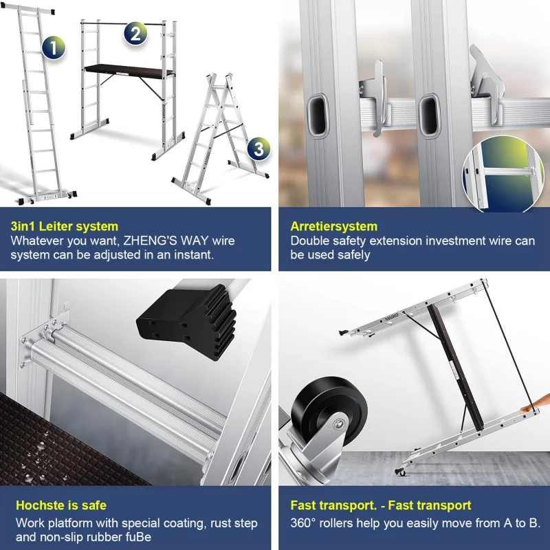 custom.Industrial Collapsible Simple Mobile Workbench 4 Modern Multifunctional Outdoor Scaffolding Aluminum Alloy Ladder EN131