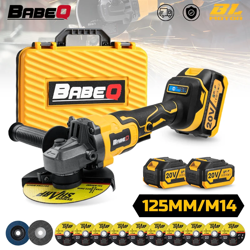 BABEQ 125mm Brushless Angle Grinder 3 Gears M14 Cordless Electric Grinder Cutting Polishing Power Tool for Makita 18v Battery ​