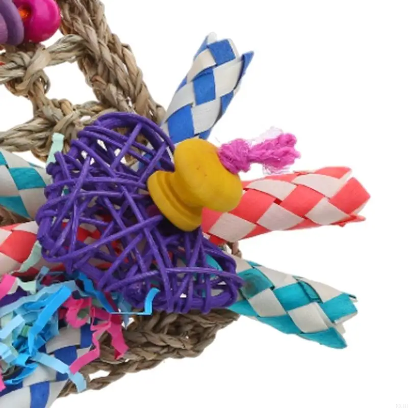 KX4B Seagrass Foraging Toy Natural Rope Forage Chew Hanging for Conures