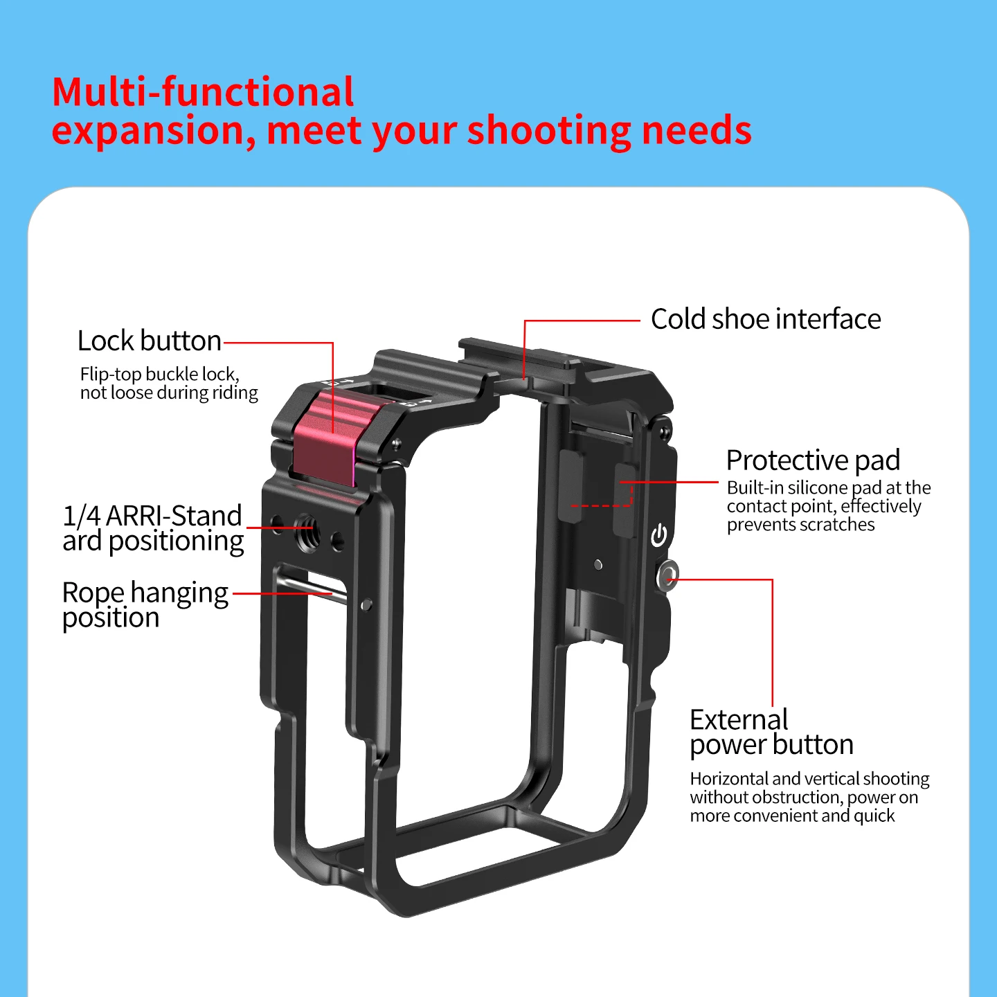 Für DJI Osmo 360 II Metallrahmen-Schutzgehäuse mit Seitenknopf, 1/4-Zoll-Adapter, Cold-Shoe-Halterung, magnetischem Stativ und Action-Kamera-Halterung – Detail 5
