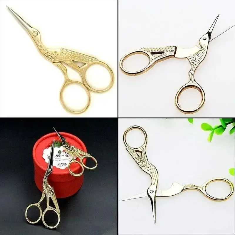 5pcs Stainless Steel Crane Shaped Small Scissors Vintage Crane Shaped Embroidery Sewing Handmade Scissors Eyebrow Trimming
