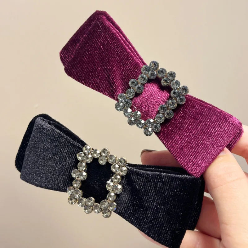 

Retro Velvet Bow Hair Clip for Women Rhinestone Elegant Hairpin Luxury Temperament Headwear Barrette Girls Hair Accessories