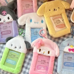 Cute Cartoon Kuromi Plush Card Case Keychain Hello Kitty Melody Card Holder Kawaii Photo Card Display Sleeves Bag Pendant Gifts