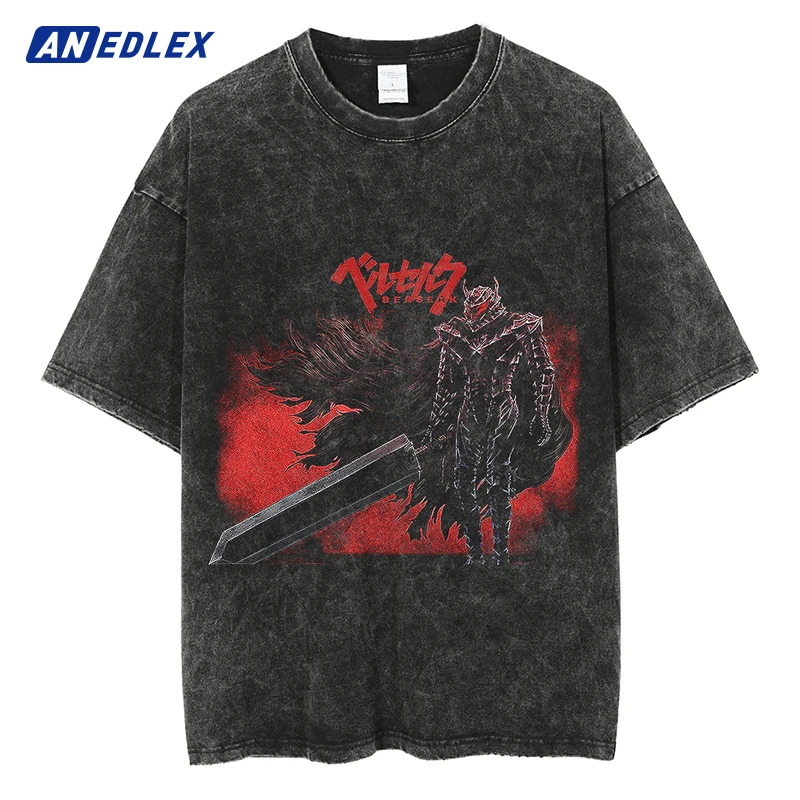 

Men Washed T Shirt Summer Vintage T-Shirt Streetwear Japanese Anime Print T shirt Oversize Fashion Cotton Tops Tees Unisex