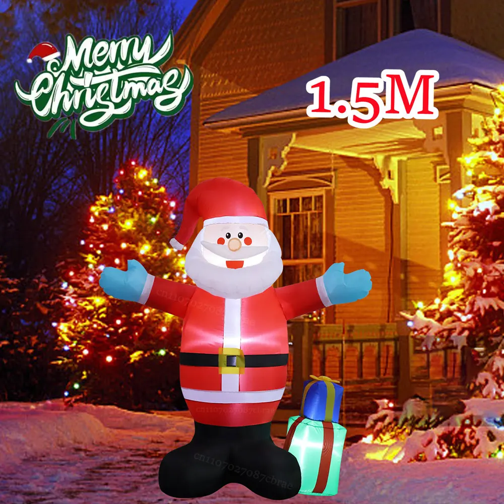 

Рождественский надувной Санта-Клаус 1,5 м с подарочным пакетом, встроенными светодиодными фонарями для внутреннего и наружного сада, газона, классические рождественские украшения