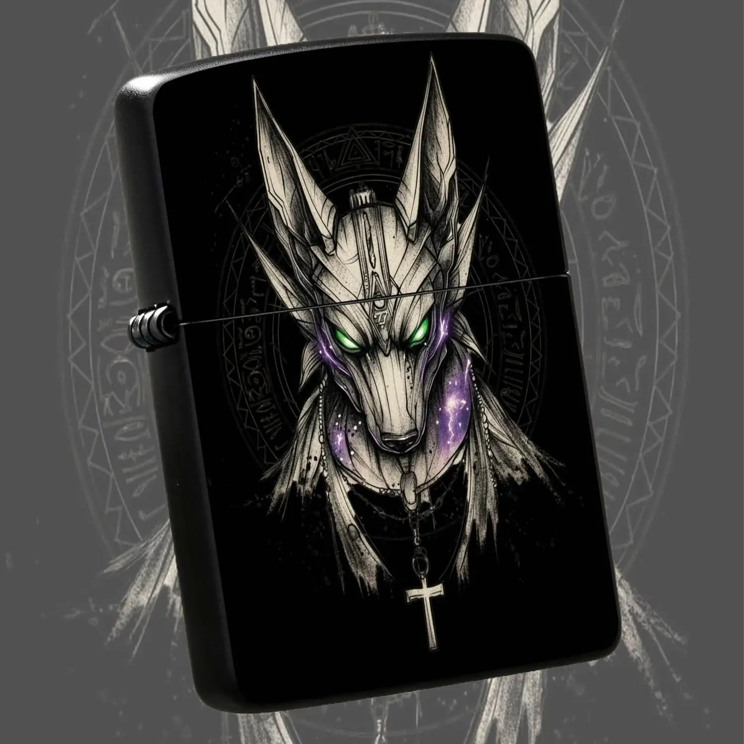 Stylish Anubis Themed Lighter, Retro Rune Art Aesthetic Portable Igniter, Universal For Daily Outdoor And Ritual Occasions, Trendy Creative Gift Choice, Dark Myth Vibe Practical Carry Accessory With Unique Mystical Decorative Pattern A Humo