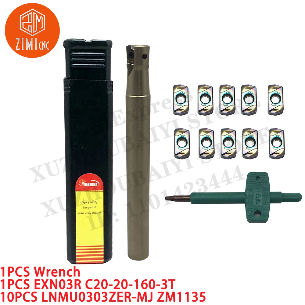 1 قطعة EXN03R C20-20-160-3T قطع نهاية مطحنة شانك + 10 قطعة LNMU0303ZER-MJ ZM1135 مؤشر إدراج الطحن مخرطة معدنية أداة القطع باستخدام الحاسب الآلي