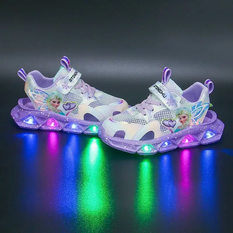 Disney con luce a led scarpe casual sportive per bambini ragazze estate nuova principessa elsa scavata sandali baotou per ragazze anti-calcio