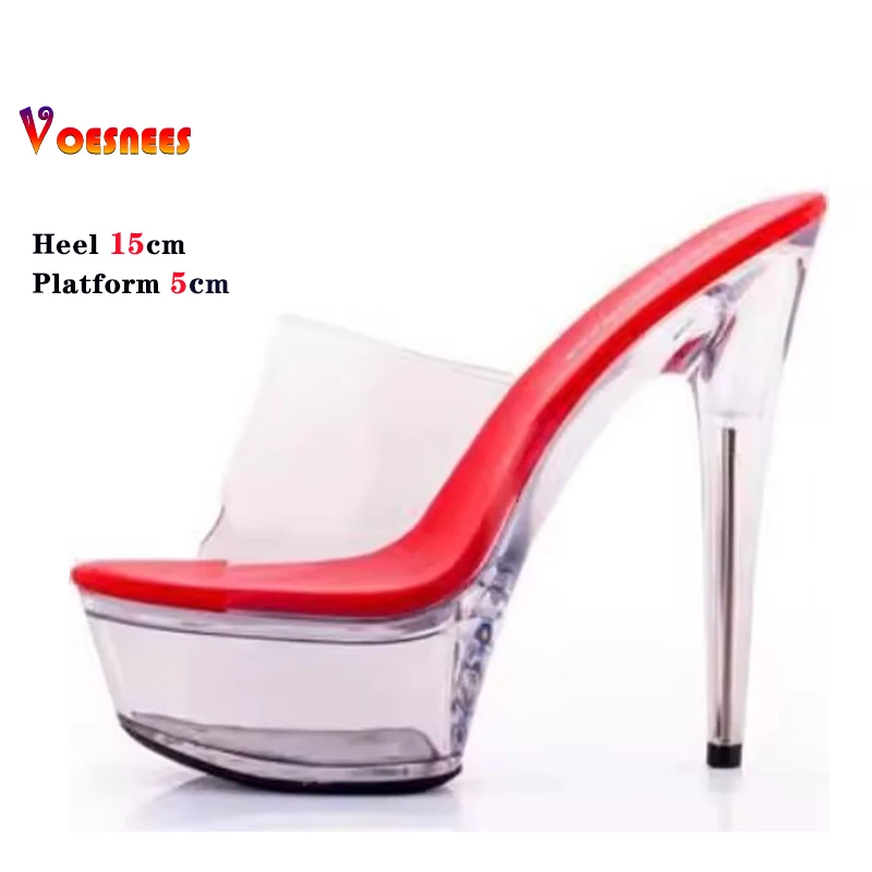 Shoe for Party Club Stripper Heels Women Shoes Platform High Heels Sandals Clear Sexy Pole Dance 15cm High Plus Size Slippers