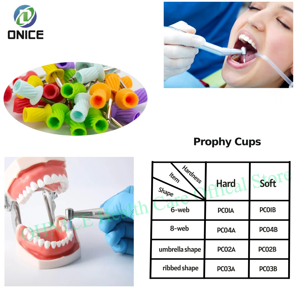 

6-цветные смешанные чашки Dental Prophy (100 шт./кор.) — для контруглового наконечника, идеально подходят для отделки и полировки зубов