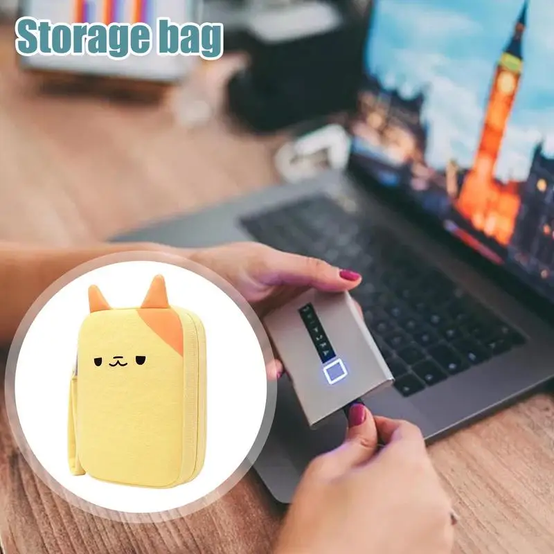 Cute Cartoon Hard Disk Storage Bag Mobile Power Bank Protective Case Battery Carrying Case External Usb Cable