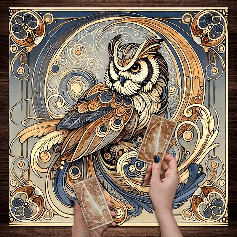 Mysterious Owl Desk Mat Colorful Feather Totem Tarot Elements Study Altar Divination Decoration Star Pattern Effect