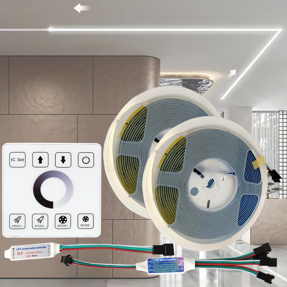 

5M-20M Светодиодная лента с проточной водой, 24 В постоянного тока, WS2811 COB, адресная RGB-пиксельная лента, эффект скачки, гибкая линейная лампа