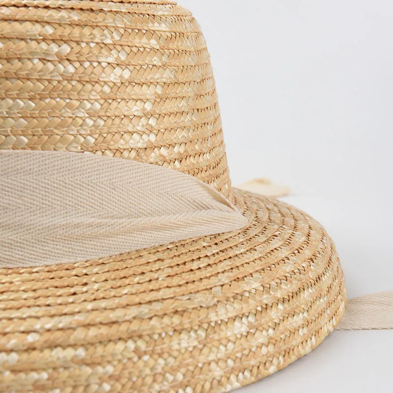 New Style Strap Straw Stalk Fashion Sling Sun Hat Women\'s Spring and Summer Sun Protection Beach Vintage Hepburn Style Straw Hat