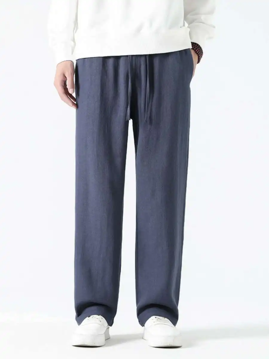 

Men's Casual Straight Leg Pants Spring Summer Autumn Pure Color Large Size Comfortable Loose Fit Trousers mid Waist Design