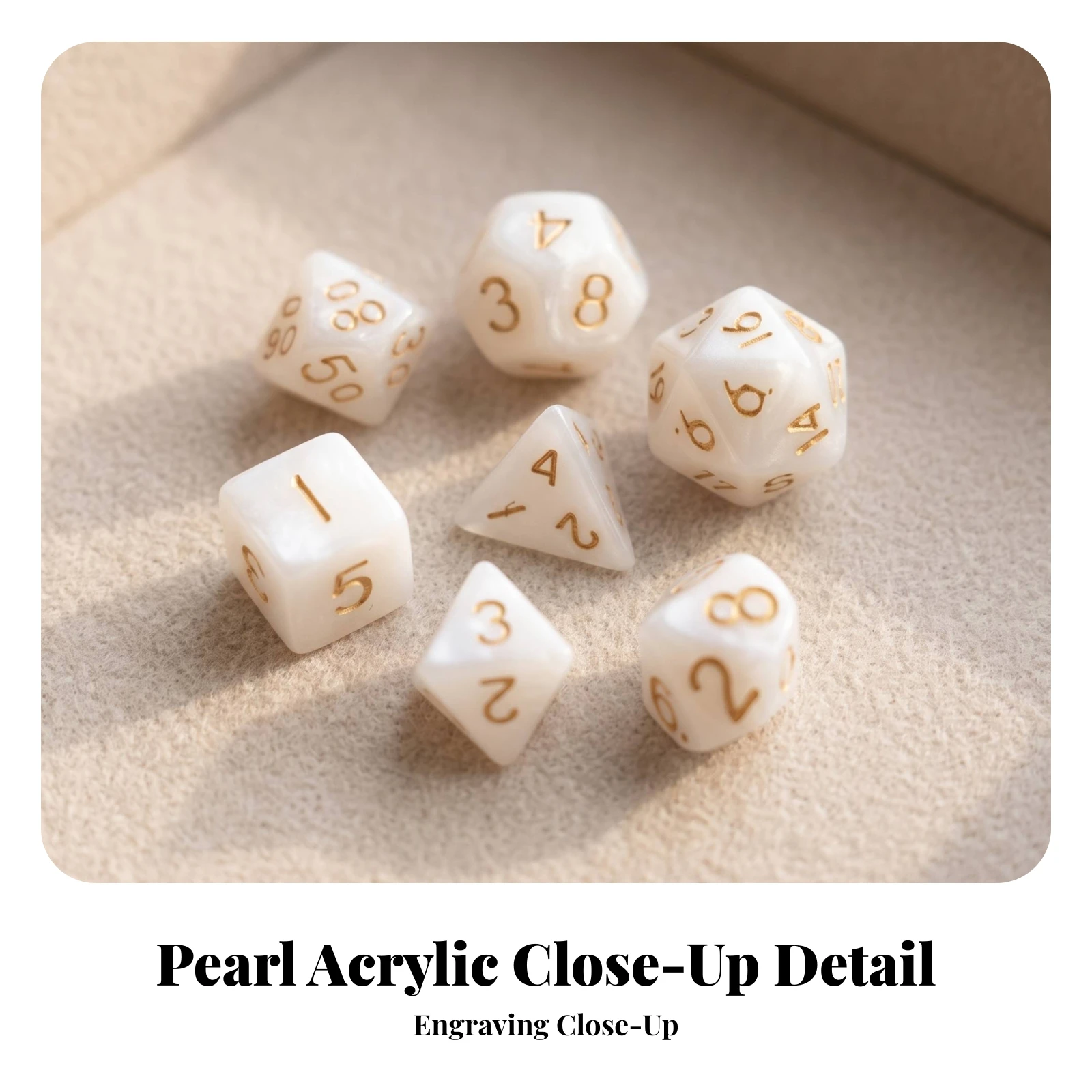 Acrylic Dice Set Smooth Dice Set with Gold Numerals Lightweight Classic for Players, Tabletop RPG Sessions, Dungeon-Crawl Nights