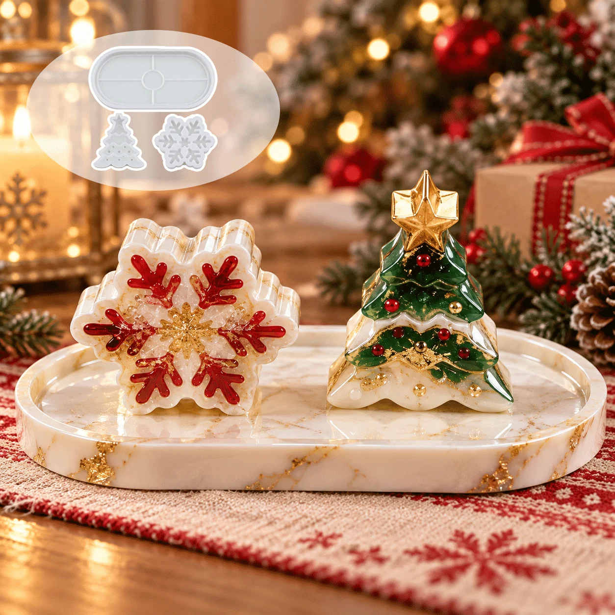 Silicone Epoxy Resin Molds Set - Christmas Oval Tray Silicone Mold Set,